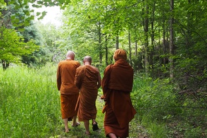 Luang Por Viradhammo takes Luang Por Jundee and Ajahn Sek on a tour of Tisarana's forests