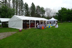 The tent on the day of the ceremony for the stone l of the