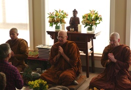 Monastics chant blessings. L to R: Ven. Suvijjano, Luang Por Viradhammo, Ven. Cunda