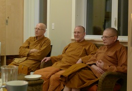 Senior monks have a seat in the new bowl room