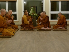 Venerables Cunda and Atulo chant the Sangha transaction for the spreading of the kathina