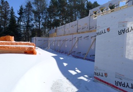 The walls have been wrapped (front of building)
