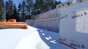 The walls have been wrapped (front of building)