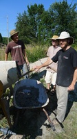 Peter(L to R) Pauls, Anagarika Shawn, and Rob McRae mix cement
