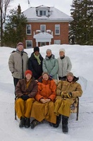 Winter retreat crew 2007. Back row: a guest, Priyani, Janis, Cathy.  Seated: Bhante Khemaratana, Ajahn Viradhammo, Ajahn Kusalo