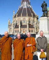 The bhikkhus visit Ottawa. L to R: Ajahn Viradhammo, Tan Hasapanyo, Bhante Khemaratana, Anagarika Laurence
