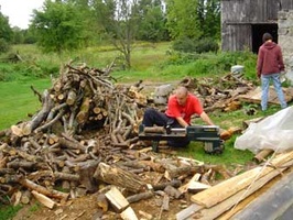Janko gets to work splitting some firewood