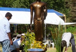 Ajahn Viradhammo asked for the Budda to be set up outside for his birthday