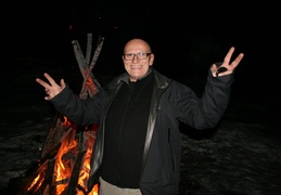Our great kitchen steward, Rocky, at the bonfire