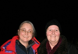 Joan and Gayle at the bonfire