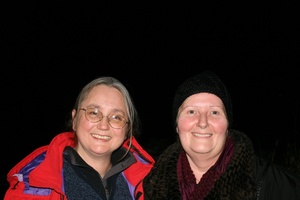 Joan and Gayle at the bonfire