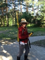 Heather scopes out the property lines of the monastery with her GPS