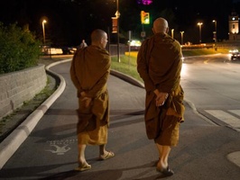 Tan Thaniyo (L) and Luang Por Viradhammo (R) take a night stroll