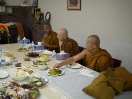 The bhikkhus stopped at Luang Por Wiriyang's monastery for dana