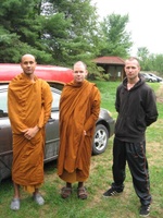 L to R: Ven Atulo, Ven. Pamutto, and Dave head off for a bit of camping