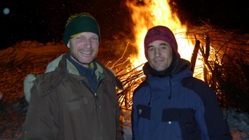Ryan and Phillippe by the bonfire