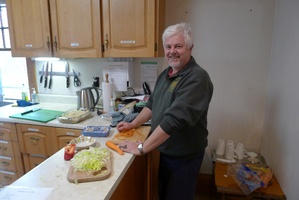 Chris makes short work of some vegetables