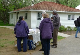 Guests take a look at the books table